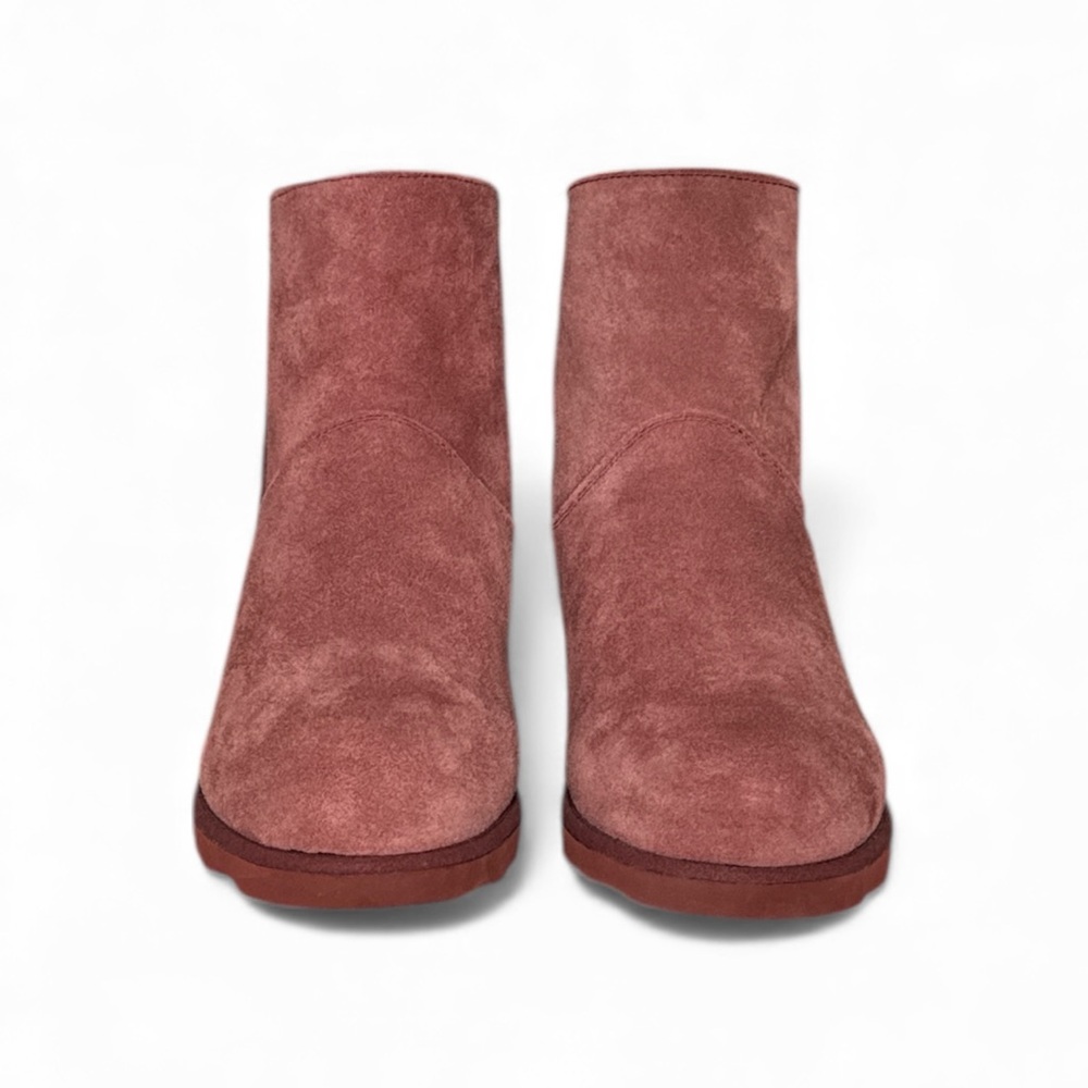 NWT BEARPAW MEGAN BEET SUEDE SHEEPSKIN WEDGE ANKLE BOOTS WATER REPELLENT SIZE 12 - Picture 3 of 15